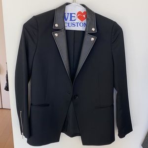 The Kooples Black Blazer with Leather Metal Zip Accents Size Eu 36 Us 4 S